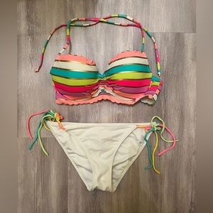 Victoria’s Secret rainbow stripped getaway side tie bikini 34C/Small